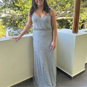 Adrianna Papell Art Deco Beaded Blouson Gown Blue Mist (Bridesmaid Dress)